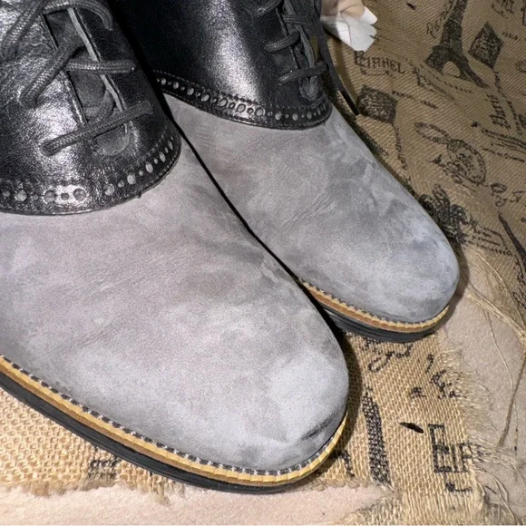 Cole Haan Men'S Oxford Grand Grey Suede Black Leather Shoes Size 12 - Picture 11 of 12